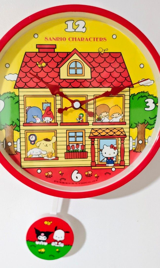 SANRIO CHARACTERS Pendulum Wall Clock (Category: Clocks) located in Manila. Submitted by yourfavoritethings7 (Listing ID 1437433764, Image 3). Description: 8 x 8 inches Tested: working Materials: Plastic and glass Detachable pendulum.
