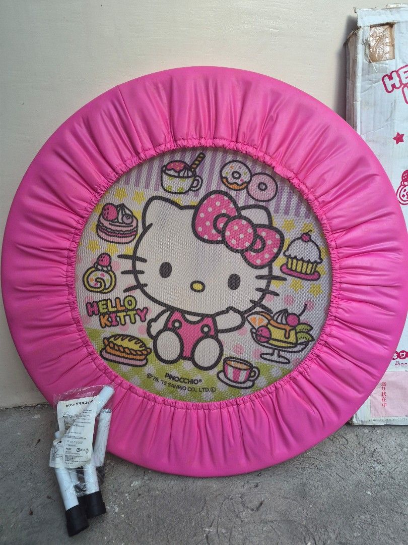 Rare Sanrio Japan Hello Kitty Trampoline with Box (Category: Infant Playtime) located in Manila. Submitted by sugar.spice. (Listing ID 1437402865, Image 1). Description: ₱2,000 authentic sanrio japan like brandnew up to 70kg almost 3ft diameter 95cm x 95cm x 6cm with box modes of payment: gcash or bpi modes of delivery: Lalamove.