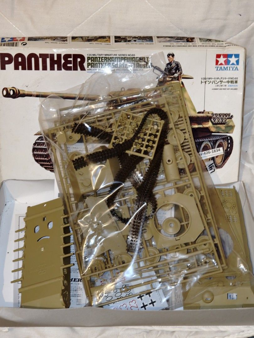 Tamiya 1/35 scale German Panther (Category: Gundam & Model Kits) located in Baguio. Submitted by shellcollector (Listing ID 1437509401, Image 3). Description: Tamiya 1/35 scale German Panther Ausf A Model tank kit 1200 Pesos 1 small pc missing, refer on last 2 pics.