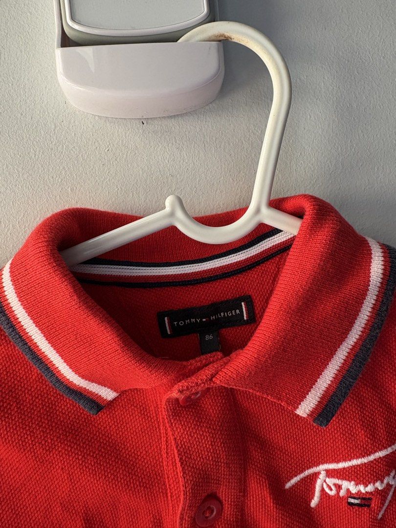 Tommy Hilfiger Red Polo Shirt (Category: Tshirts & Polo Shirts ) located in Cainta. Submitted by kailiz (Listing ID 1437579695, Image 3). Description: - Authentic Tommy Hilfiger red polo shirt - Size 86 (1-1.5yo) - bought this for 3k plus -perfect for birthdays -nakakaputi ang color -last photo when worn.