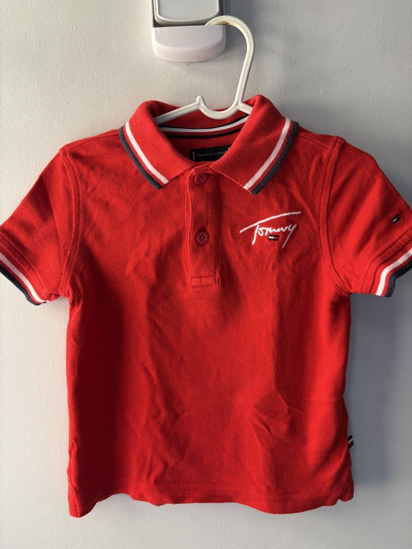 Tommy Hilfiger Red Polo Shirt (Category: Tshirts & Polo Shirts ) located in Cainta. Submitted by kailiz (Listing ID 1437579695, Image 1). Description: - Authentic Tommy Hilfiger red polo shirt - Size 86 (1-1.5yo) - bought this for 3k plus -perfect for birthdays -nakakaputi ang color -last photo when worn.