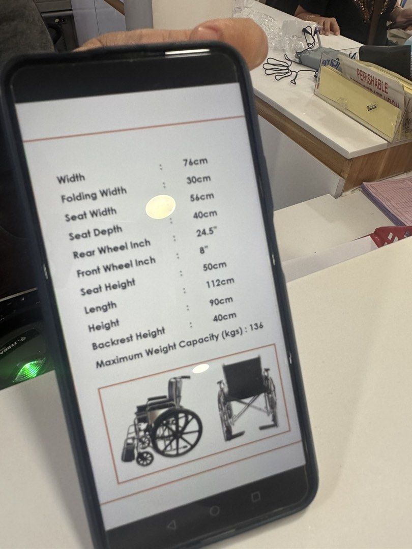 Wheelchair Heavy Duty (Category: Medical Supplies & Tools) located in Manila. Submitted by iamsophiab (Listing ID 1437435471, Image 2). Description: For Sale Title : Persona Heavy Duty Wheelchair – Almost New (1 Month Old) Price : P11,000 Description : Selling our almost new Persona Heavy Duty Wheelchair. ✅ Only 1 month old ✅ Excellent condition ✅ Smooth wheels and brakes ✅ Clean upholstery ✅ Heavy duty and sturdy frame ✅ Comfortable for daily us