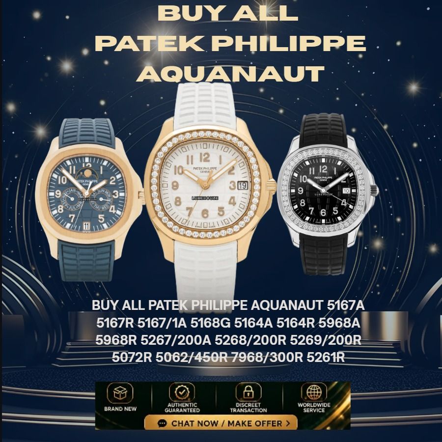 🚨 WTB BUY ALL PATEK PHILIPPE AQUANAUT 5167A 5167R 5167/1A 5168G 5164A 5164R 5968A 5968R 5267/200A 5268/200R 5269/200R 5072R 5062/450R 7968/300R 5261R |ANY DIAL|NEW OR USED|Full set / partial set / watch only|Local or overseas (Category: Men's Watches) located in Singapore. Submitted by mysafewatch (Listing ID 1437637779, Image 1). Description: 🚨 WTB BUY ALL PATEK PHILIPPE AQUANAUT 5167A 5167R 5167/1A 5168G 5164A 5164R 5968A 5968R 5267/200A 5268