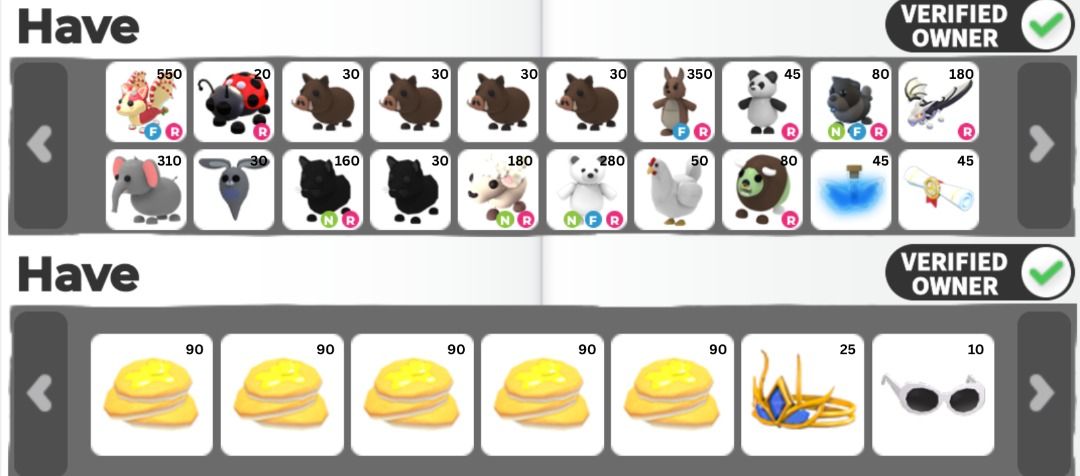 Adopt Me Pets and Accessories (Category: In-Game Products) located in Caloocan City. Submitted by lenzjsee (Listing ID 1437649309, Image 1). Description: Selling various Adopt Me pets and accessories. Includes a Leopard Cat, Ladybug, Boars, Elephant, Black Neon, Reindeer, Polar Bear, Chicken, Panda, Black Scarab, Kitsune, Potion, Scroll, Golden Pancakes, Crown, and Sunglasses. All items are as shown in the images. Prices are negotiable..