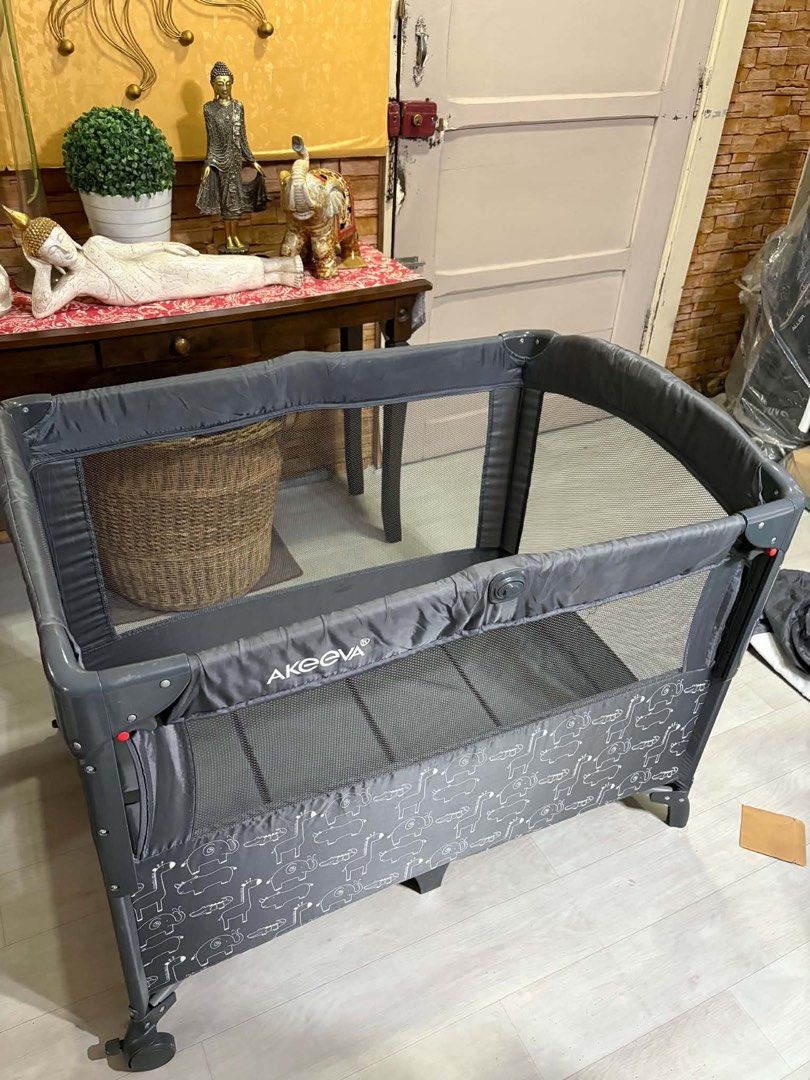 Akeeva Co-Sleeper Crib with Changer & Snoozer (b.side Me) (Category: Cots & Cribs) located in Quezon City. Submitted by sevenpiecesmnl (Listing ID 1437623288, Image 1). Description: -Brand: Akeeva -Multifunctional and Foldable crib with Nylon Travel Bag -Color Grey -With Diaper Changer -With Napper -Dropside Co-sleeper -With mosquito net -2 wheels with brake -Quick and easy to assemble -Original Price: Php7,500 -Selling Price: Php 5,500 -Used onl