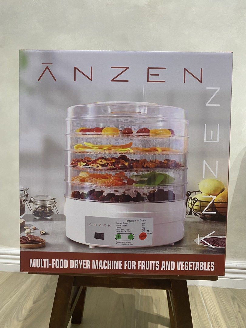 Anzen Multi-Food Dryer Machine (Category: Other Kitchen Appliances) located in Manila. Submitted by papupeeps (Listing ID 1437614227, Image 2). Description: 5-Layer Capacity: Features five stackable, transparent trays that allow you to dry large batches of different foods simultaneously while easily monitoring the process. Adjustable Controls: Equipped with a digital interface for precise temperature and timer settings, typically ranging from 35°