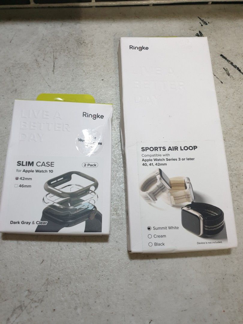 Apple Watch 10 42mm Slim Case and Strap Ringke Bundle Opened Packaging Negotiable (Category: Cases & Sleeves) located in Cainta. Submitted by nighelking (Listing ID 1437751415, Image 1). Description: Two items for 700 only Good as new Original Ringke Items Made in Korea For Apple Watch 10/11 42mm message me for other design or size.