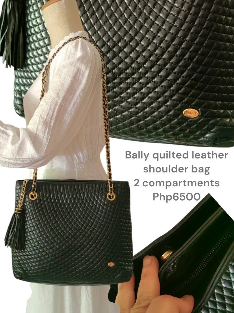 Bally Quilted Leather Shoulder Bag (Category: Luxury Bags & Wallets) located in Davao. Submitted by gelleevanelli (Listing ID 1437630589, Image 1). Description: - Vintage Bally shoulder bag - Crafted from quilted leather - Features two compartments - Stylish tassel detail - Gold chain strap - Gold Bally logo - Timeless design.