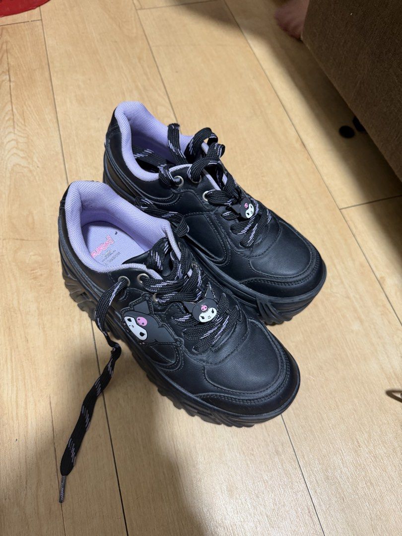 Bershka Kuromi Platform Sneakers (Category: Sneakers) located in Mandaluyong City. Submitted by annpaulim (Listing ID 1437626451, Image 2). Description: - Black platform sneakers - Featuring Kuromi details - Purple accents on inner lining and laces - Chunky sole - Lace-up closure - Worn less than 3 times - Original price: 5,999 Php.