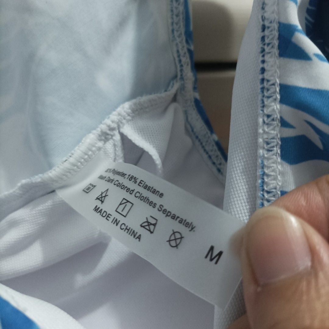 Blue tropical print one-piece swimsuit (Category: Bikinis & Swimsuits) located in Las Pinas. Submitted by cjaedig27 (Listing ID 1437608534, Image 2). Description: RFS: too small for me.