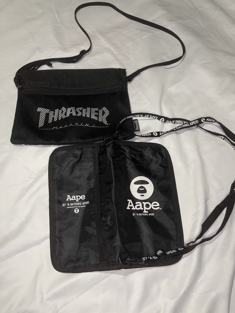 Buy 1 Take 1 AAPE & Thrasher Sling (Category: Sling Bags) located in Santa Cruz. Submitted by hongkongmarketph (Listing ID 1437693728, Image 2). Description: AAPE utility sling bag w/ free Thrasher sling 🖤 Good condition, clean inside and out. 1200 only PM for details 📩.