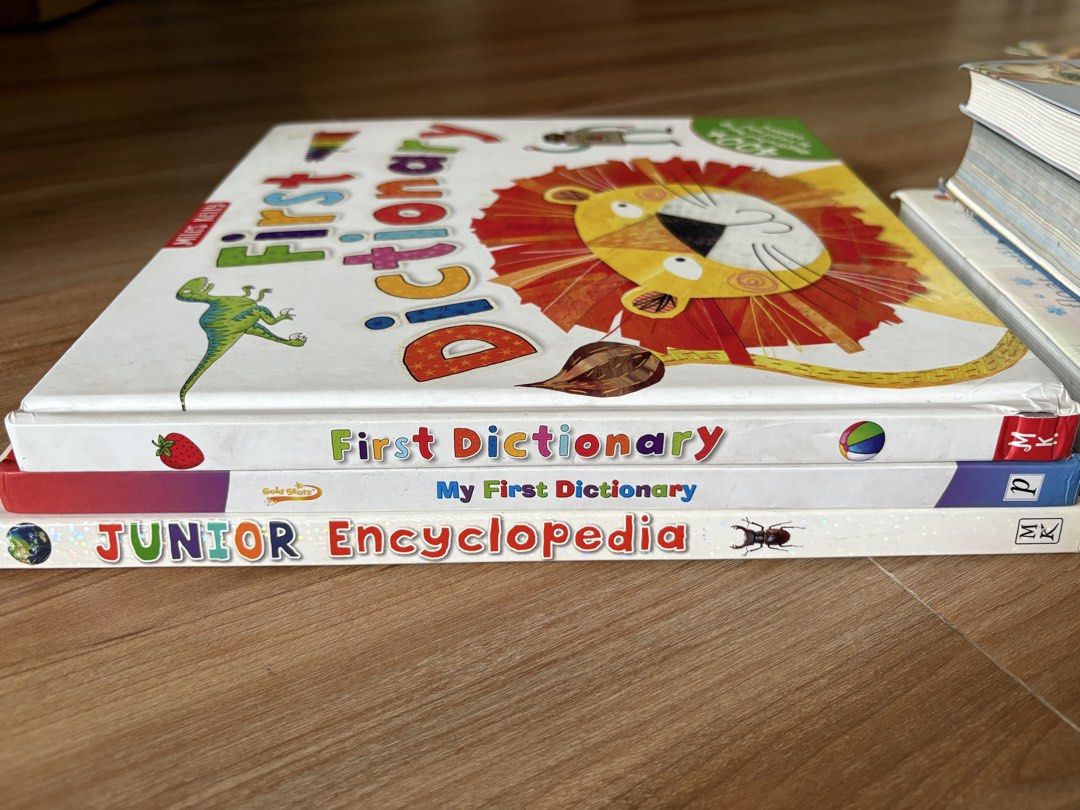 Children's Dictionary, Encyclopedia, and Thesaurus Books (Category: Children's Books) located in Manila. Submitted by littlebookshelfie (Listing ID 1437635181, Image 3). Description: - Collection of children's books including a dictionary, encyclopedia, and thesaurus. - Titles include: "My First Dictionary", "Junior Encyclopedia", "The Usborne Illustrated Dictionary & Thesaurus", "8000 Things You Should Know", and "Finding Out". - Ideal for young
