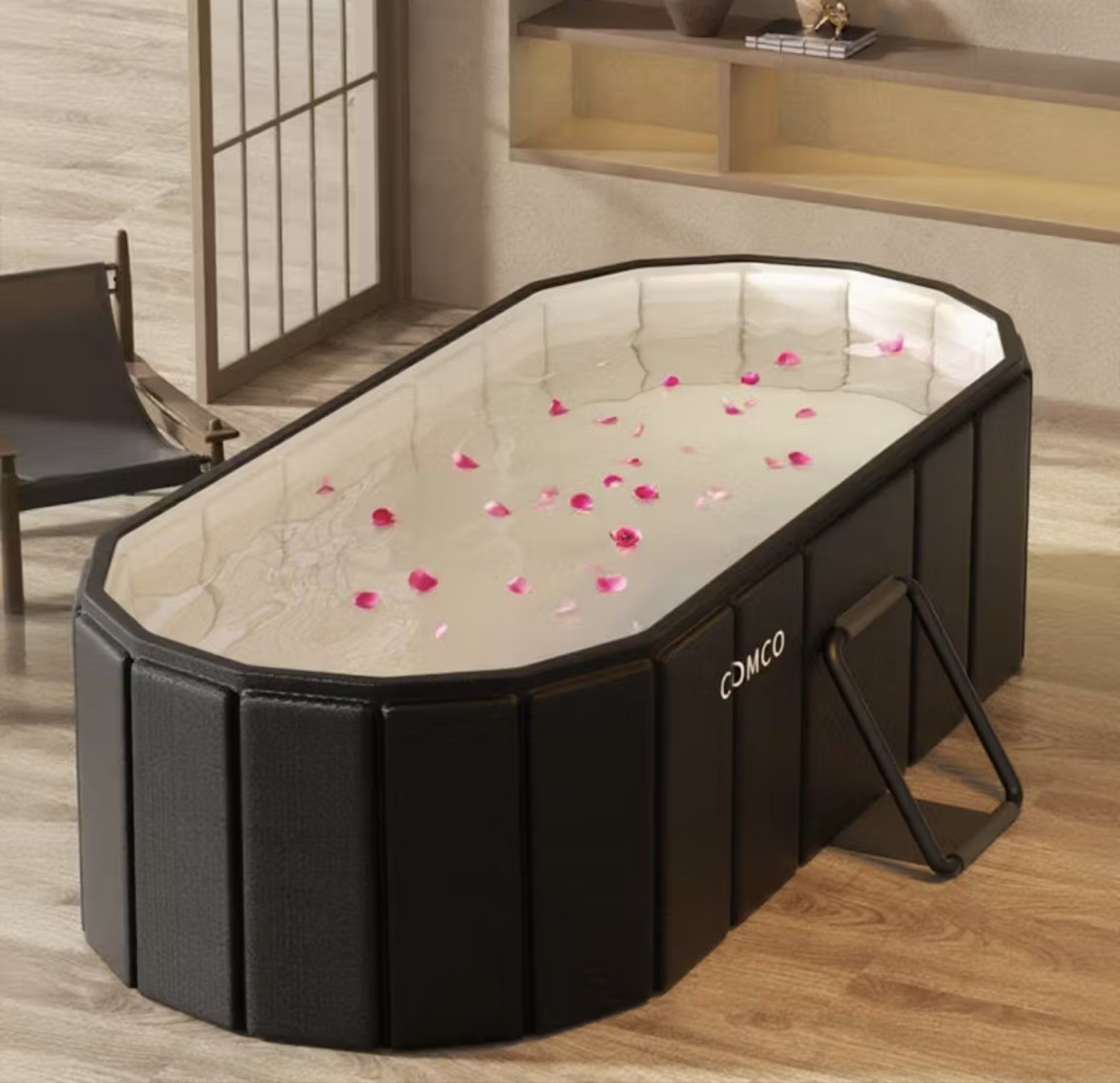COMCO Portable Folding Bathtub (Category: Bathtub & Bath Accessories) located in Manila. Submitted by pephaus (Listing ID 1437730878, Image 1). Description: - COMCO Portable Folding Bathtub - Color: Black - Easy to carry with handle - Perfect for indoor and outdoor use - Inner Dimensions: 120cm x 55cm x 50cm - Outer Dimensions: 40cm x 18cm x 56cm - Enjoy a comfortable bathing experience!.
