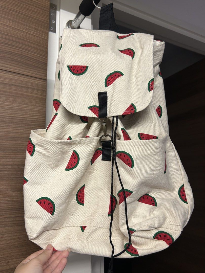 Fruit-Patterned Drawstring Backpack (Category: Backpacks) located in Singapore. Submitted by bapp3 (Listing ID 1437708273, Image 1). Description: Fruit-Patterned Backpacks ($5, 2 for $8) .