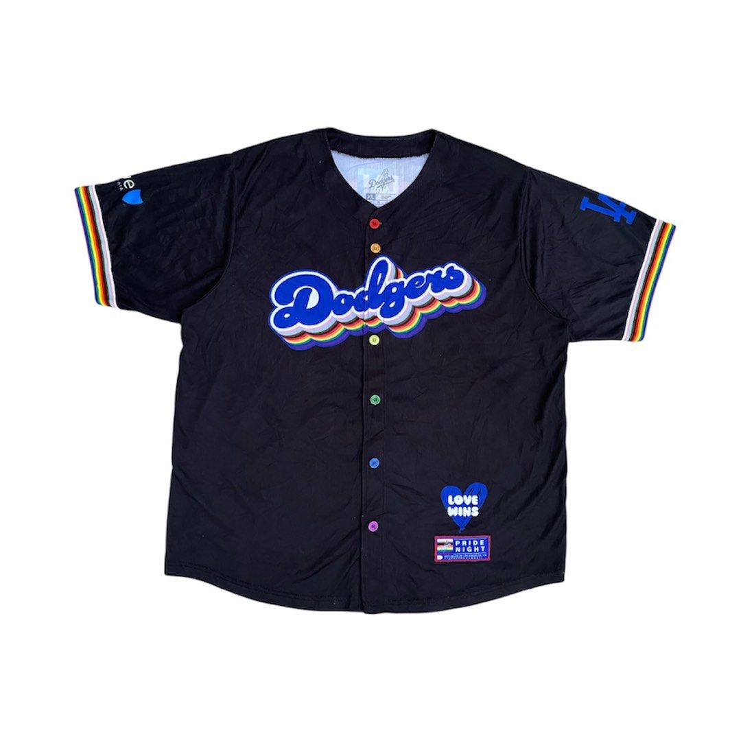 Dodgers Pride Night Baseball Jersey XL (Category: Tshirts & Polo Shirts ) located in Calabanga. Submitted by 4405.curator (Listing ID 1437633779, Image 1). Description: Los Angeles Dodgers Pride Night Jersey Size on tag X-Large Measurements: Width 25 inches Length 30 inches Good condition, no flaws ₱550 + shipping fee.