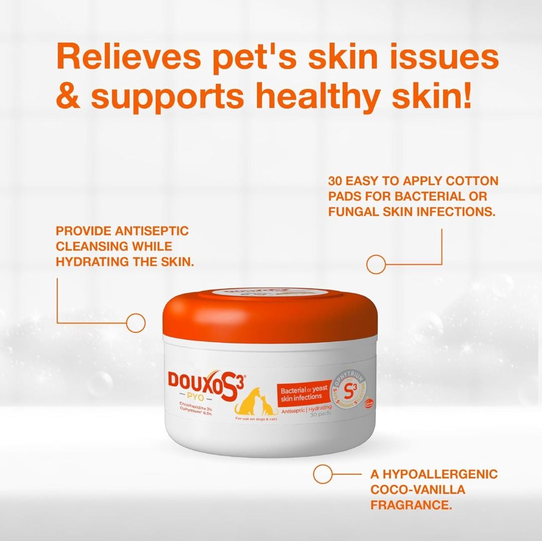 Douxo S3 Pyo Pads, Contains 3% Chlorhexidine & 0.5% Ophytrium ...
