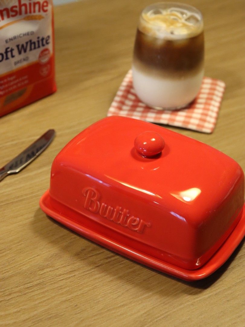 Farmhouse Red Ceramic Butter Dish