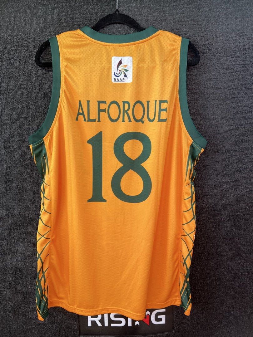 FEU Tamaraws Alforque #18 Jersey (Category: Activewear) located in Taytay. Submitted by cside1900 (Listing ID 1437678201, Image 2). Description: - Official FEU Tamaraws basketball jersey - Features "ALFORQUE" and "18" on the back - Front displays "FEU" and "18" - Includes Puma logo and "True Value" branding - Green accents - UAAP logo on the back - Size: XL.