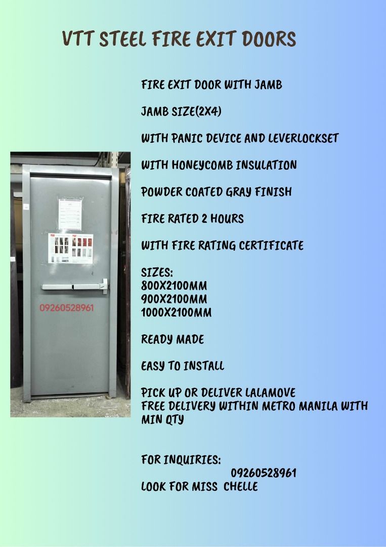 fire exit door (Category: Locks, Doors & Gates) located in Caloocan City. Submitted by vttsteeldoor-chelle (Listing ID 1437605849, Image 2). Description: .