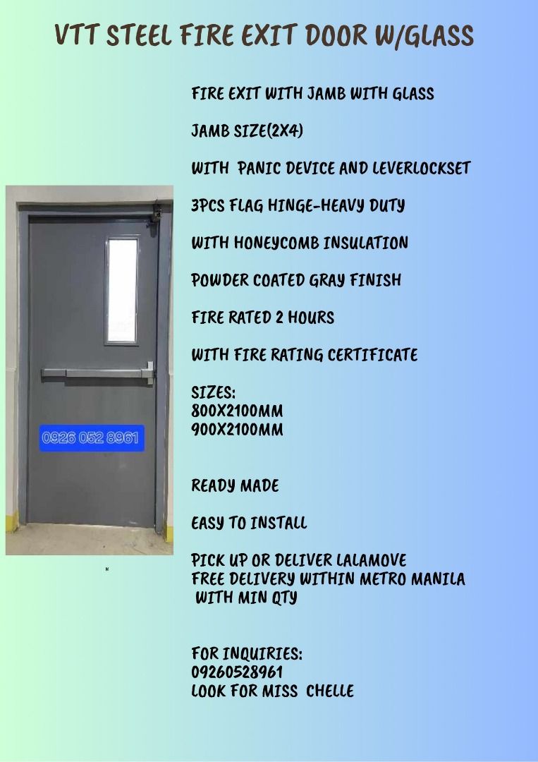fire exit door (Category: Locks, Doors & Gates) located in Caloocan City. Submitted by vttsteeldoor-chelle (Listing ID 1437605849, Image 1). Description: .