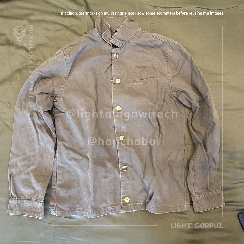 Folded & Hung Button-up Jacket - Gray (Category: Coats, Jackets and Outerwear) located in Makati City. Submitted by hojichaboi (Listing ID 1437740746, Image 1). Description: Folded & Hung Button-up Jacket - Gray Size: Men’s S Color: Gray Material: Body: 72% Cotton, 28% Polyester ( 28% Uses Recycled Polyester Fiber )/ Rib: 73% Polyester, 27% Cotton Condition: Used - Good Condition 💰 Price PHP 500 (I honestly forgot how much I bought this (1.5-2K)