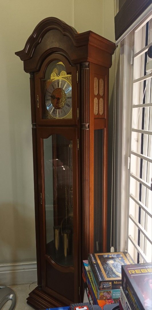 Franz HERMLE Grandfather Clock (Category: Clocks) located in Mandaluyong City. Submitted by bestill4610 (Listing ID 1437744988, Image 2). Description: Vintage Franz Hermle Made in Germany German machanical movement With Moon Phase Dial 3 (brass) Chime Movement Good working condition, keeps good time Recent issue: Chime mechanism needs routine service already - clean, oil, adjust. I can do this for the buyer to save them the trouble, if they like,
