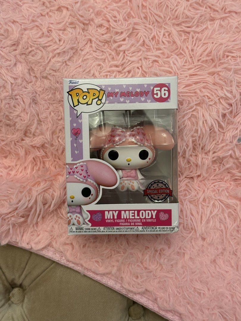Funko Pop! My Melody #56 Special Edition (Category: Designer & Blind Box Toys) located in Alburquerque. Submitted by krosefarley (Listing ID 1437722917, Image 1). Description: - Funko Pop! My Melody Special Edition - Vinyl figure - Original packaging - Box with minor wear and tear.