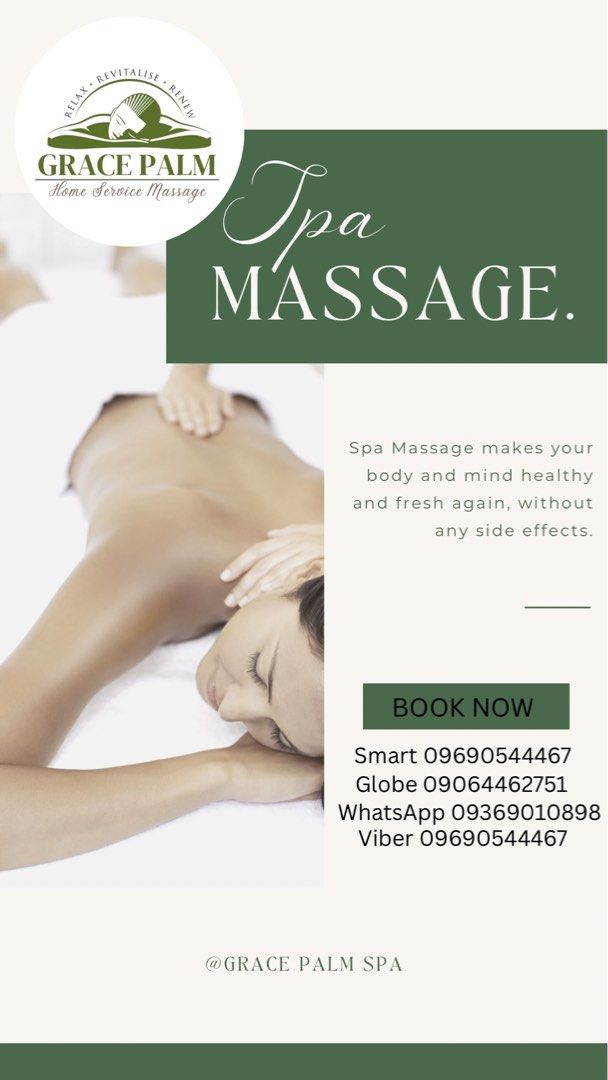 Grace Palm Spa Massage (Category: Massage Devices) located in Manila. Submitted by gracepalmhomeservicemassage (Listing ID 1437695456, Image 1). Description: Home service massage.