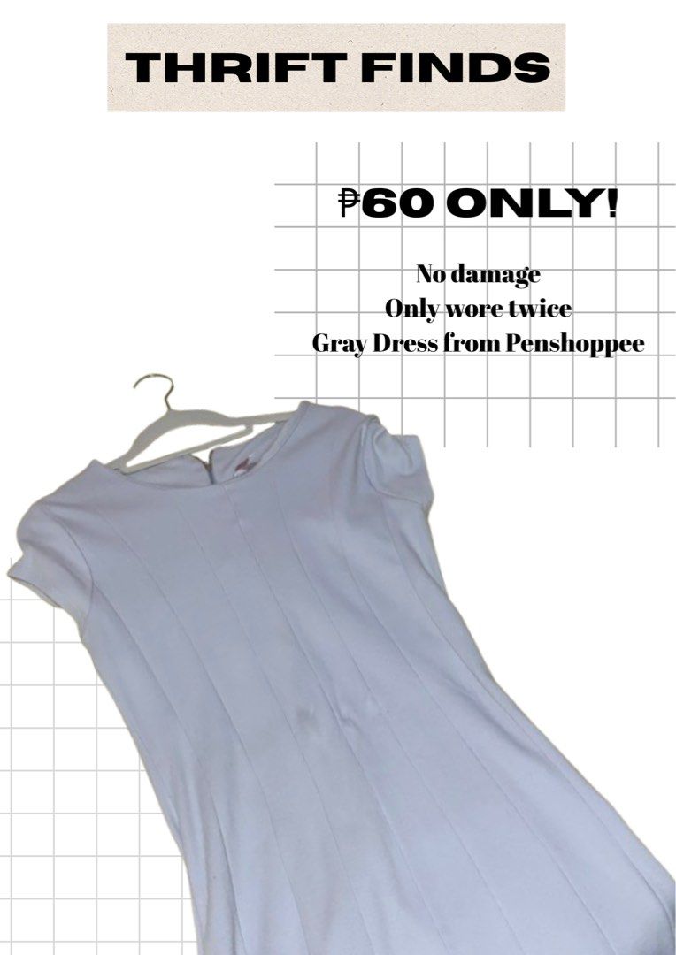 Gray Dress from Penshoppe (Category: Dresses) located in Manila. Submitted by thrift.f1nds (Listing ID 1437649589, Image 1). Description: - Penshoppe gray dress - No damage - Thrifted item - Price: ₱60.