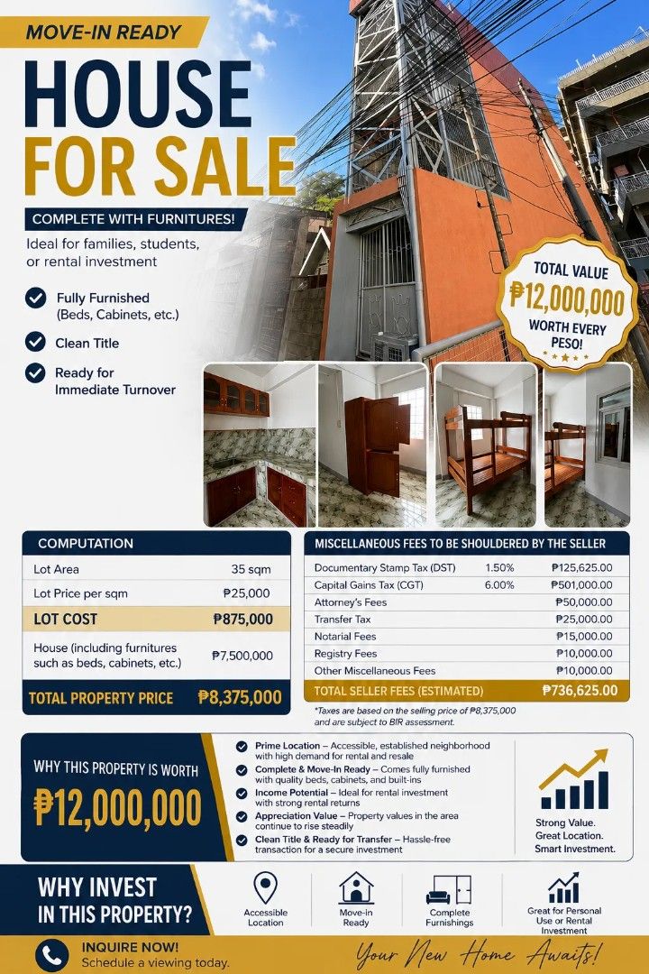 House & Lot La Trinidad Benguet (Category: House & Lot) located in Aguinaldo. Submitted by thrifty_cool (Listing ID 1437617213, Image 1). Description: House for sale, complete with furniture. Ideal for families, students, or rental investment. Features fully furnished with beds, cabinets, etc. It has a clean title and is ready for immediate turnover. The total property price is ₱8,375,000, with a total value of ₱12,000,000. Prime location, move-i
