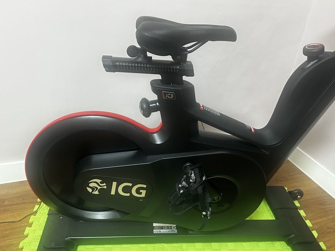 ICG IC5 Indoor Cycle (Category: Cardio & Fitness Machines) located in Quezon City. Submitted by mintd (Listing ID 1437686465, Image 2). Description: - ICG IC5 indoor cycle - Adjustable seat and handlebars - Digital display to track workout metrics - Includes original manual - Color: Black and red.