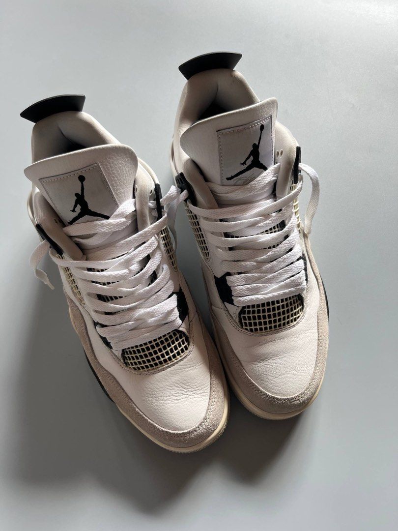 JORDAN 4 MILITARY BLACK (11US) (Category: Sneakers) located in Baguio. Submitted by grabUrPairs (Listing ID 1437646513, Image 3). Description: - Air Jordan 4 Retro - Color: White, Black, and Grey - Features Jumpman logo - Mesh panel detail - Suede toe cap - Iconic design.