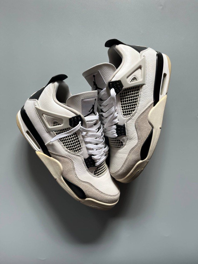 JORDAN 4 MILITARY BLACK (11US) (Category: Sneakers) located in Baguio. Submitted by grabUrPairs (Listing ID 1437646513, Image 2). Description: - Air Jordan 4 Retro - Color: White, Black, and Grey - Features Jumpman logo - Mesh panel detail - Suede toe cap - Iconic design.