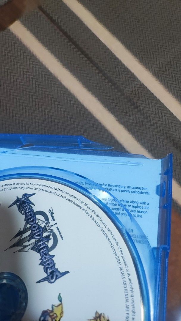 Kingdom Hearts III PS4 (Category: PlayStation) located in Manila. Submitted by remartilyo (Listing ID 1437610499, Image 3). Description: For sale Kingdom Hearts III for PlayStation 4 - Good working condition, will send test video. - May basag lang sa Case (please check images) but doesn't affect the Disc. Selling for 399.