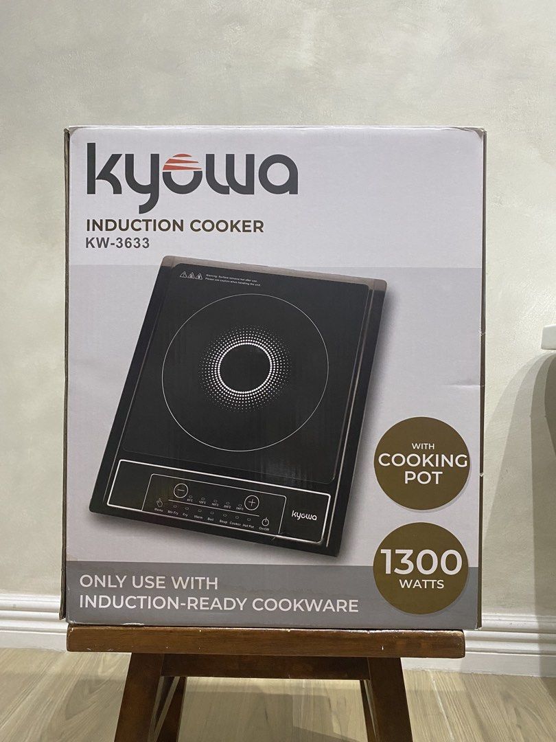 Kyowa Induction Cooker (KW-3633) (Category: Cookers) located in Manila. Submitted by papupeeps (Listing ID 1437613228, Image 3). Description: Smart One-Touch Programs: Effortlessly cycle through pre-set cooking modes—including Stir Fry, Fry, Warm, Boil, Soup, and Hot Pot—using the clear press-button control system. Precise Heat Control: Easily customize your heat intensity via multiple level adjustable temperature settings. Advanced Safety Featur
