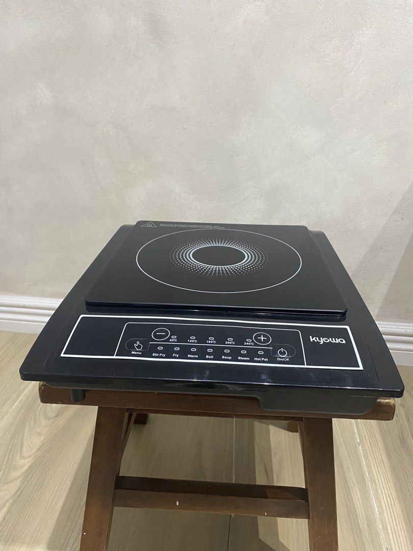 Kyowa Induction Cooker (KW-3633) (Category: Cookers) located in Manila. Submitted by papupeeps (Listing ID 1437613228, Image 2). Description: Smart One-Touch Programs: Effortlessly cycle through pre-set cooking modes—including Stir Fry, Fry, Warm, Boil, Soup, and Hot Pot—using the clear press-button control system. Precise Heat Control: Easily customize your heat intensity via multiple level adjustable temperature settings. Advanced Safety Featur