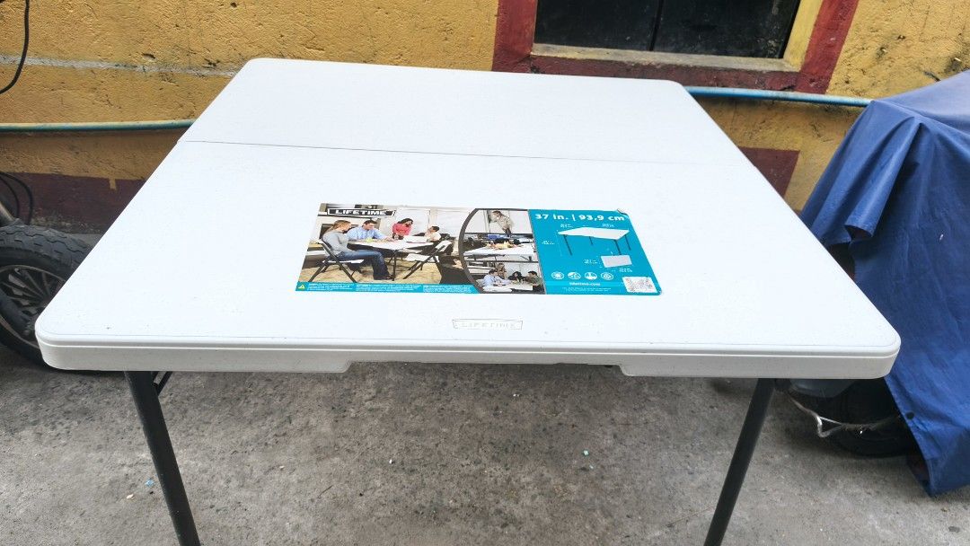 Lifetime 37-inch Folding Table (Category: Tables & Sets) located in Cavite. Submitted by backboom (Listing ID 1437662837, Image 2). Description: - Lifetime folding table - 37-inch size - White tabletop, black legs - Foldable design for easy storage - Suitable for indoor and outdoor use - Ideal for events, parties, and everyday needs.