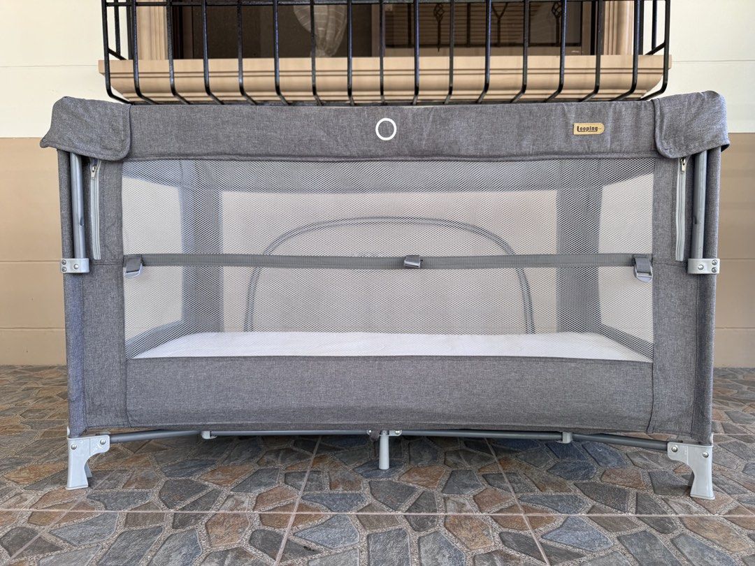 Looping All in One Pack and Play w/ mattress (Category: Cots & Cribs) located in Calamba. Submitted by happymom02 (Listing ID 1437718351, Image 1). Description: - Suitable for newborns up to 3 years old - Drop side feature - Zip door for easy access - Co-sleeper function - Can be used as infant crib, toddler crib, or playard - Includes an Ikea mattress - With very minor stitch separation but still works perfectly fine; repairable - Already washed