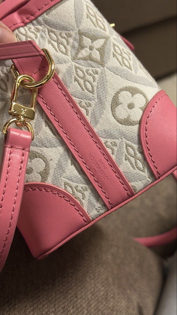 Louis Vuitton Since 1854 Mini Bucket Bag (Category: Luxury Bags & Wallets) located in Quezon City. Submitted by mema0522 (Listing ID 1437603717, Image 2). Description: - Louis Vuitton Mini Bucket Bag - Features the "Since 1854" print - Pink leather trim and strap - Includes LV logo tag - Gold-toned hardware - super cute nito and pulido ang stitches - self authenticated! Check all you want before purchase.