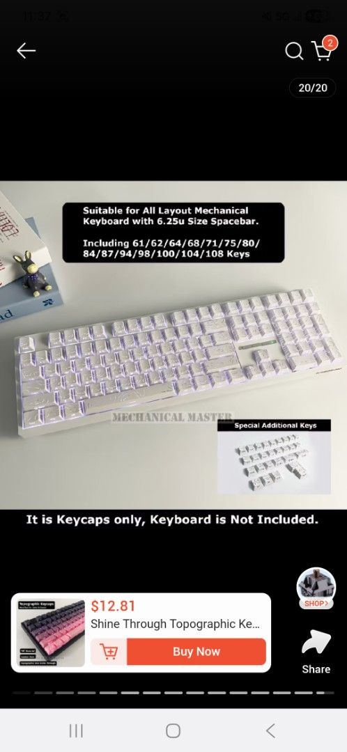 Mechanical Keyboard Keycaps - White Topographical452782950565826560