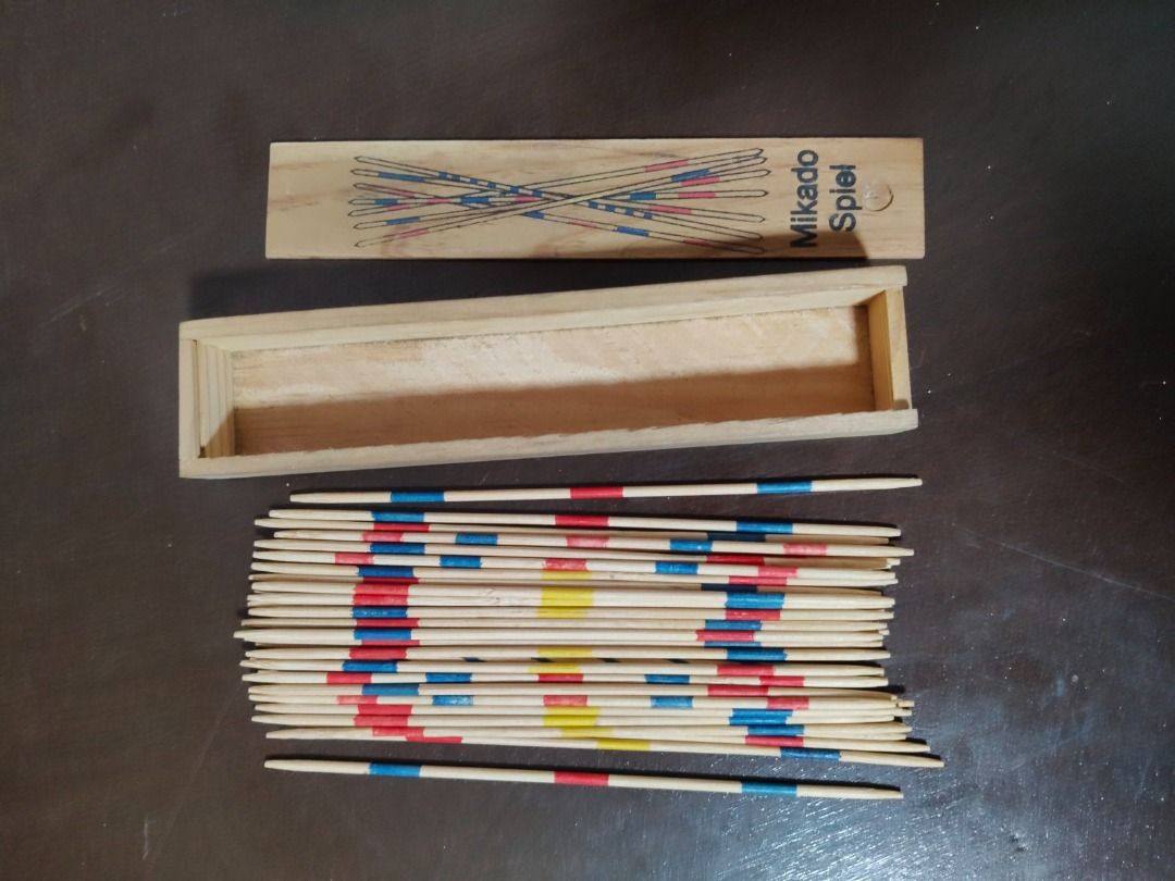 Xmas Discount!!! Mikado Spiel Pick-up Sticks Game (Category: Board Games & Puzzles) located in Quezon City. Submitted by oddduck02 (Listing ID 1437693971, Image 1). Description: - Classic Mikado Spiel Pick-up Sticks game - Comes with a wooden box and sliding lid - Set of 41 wooden sticks with colored markings - Challenge yourself to pick up sticks without disturbing others - Comes with printed instructions - RFS = Cleaning house - Approximate Len