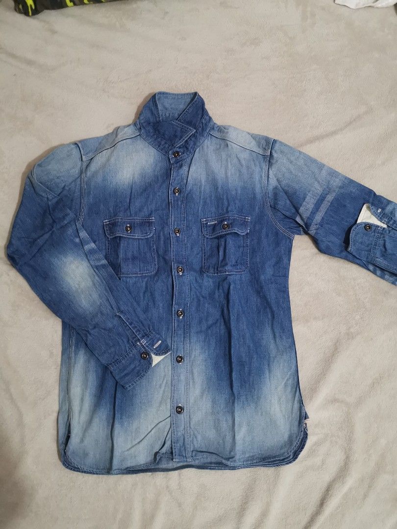 Momotaro Denim Shirt (Category: Activewear) located in Makati City. Submitted by bimmeup (Listing ID 1437588734, Image 2). Description: - Classic denim shirt - Faded blue wash - Collared neckline - Button-down closure - Long sleeves - Two front pockets - Unique design on sleeves - Perfect for casual wear - Comfortable fit -chest width 21 inch 4500 pesos.
