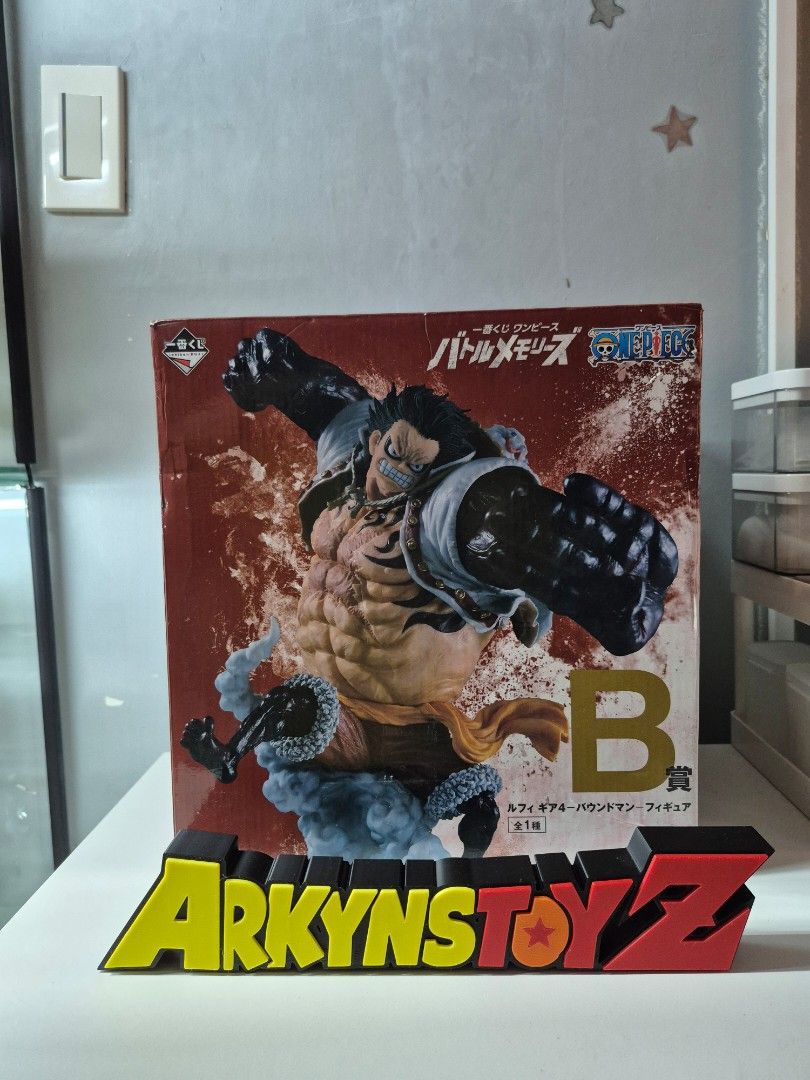 One Piece Figure (Category: Toys & Games) located in Manila. Submitted by arkyns_toyz (Listing ID 1437747368, Image 1). Description: - One Piece figure - Brand: Banpresto - In original box - Dynamic pose - Japanese text on box - Arkynstoys logo present.