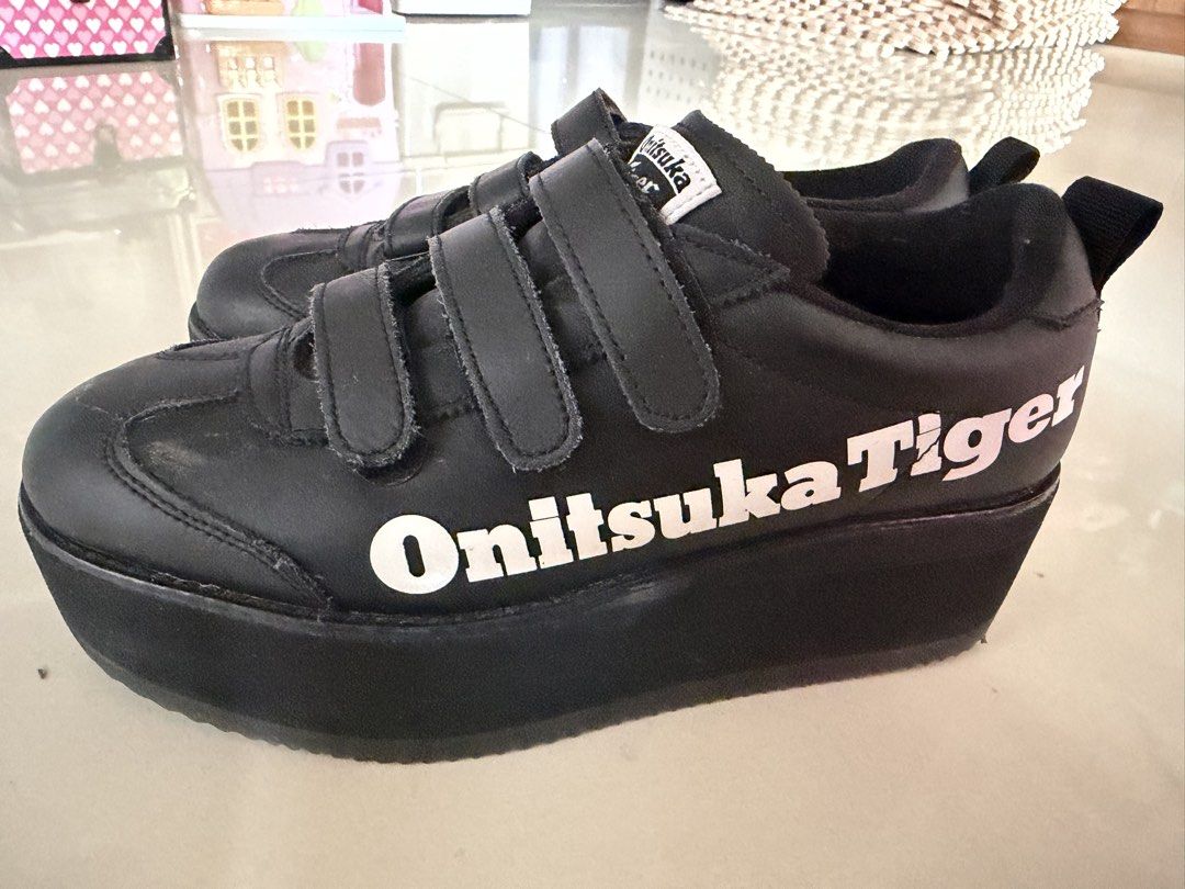 Onitsuka Tiger Platform Sneakers (Category: Sneakers) located in Quezon City. Submitted by llimc (Listing ID 1437618882, Image 1). Description: - Black Onitsuka Tiger platform sneakers - Velcro straps - Features the Onitsuka Tiger logo - Size: 24.0 CM / Euro 38 / US 7 / UK 5 / BR 36 - No box .