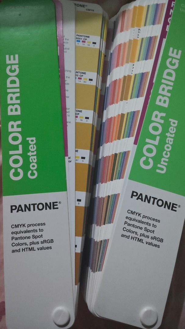 Pantone Color Bridge Coated & Uncoated (Category: Design & Marketing) located in Cabanatuan. Submitted by favedbyanne (Listing ID 1437623413, Image 1). Description: Negotiable if sure buyer!! Condition: Good as new! No issues Date opened: June 13 2025 Bought this at the official Pantone store! ✨ - Two Pantone Color Bridge Guides: Coated and Uncoated - Provides CMYK process equivalents for Pantone Spot Colors - Includes sRGB and HTML values - Esse