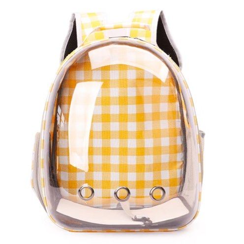 Pet Carrier Backpack - Yellow Gingham (Category: Homes & Other Pet Accessories) located in Singapore. Submitted by sunny.bunny (Listing ID 1437710780, Image 1). Description: Yellow pet carrier backpack with gingham pattern. Features a clear front for your pet to see out. Perfect for small pets. Comfortable and portable design. Great for travel or everyday use. .