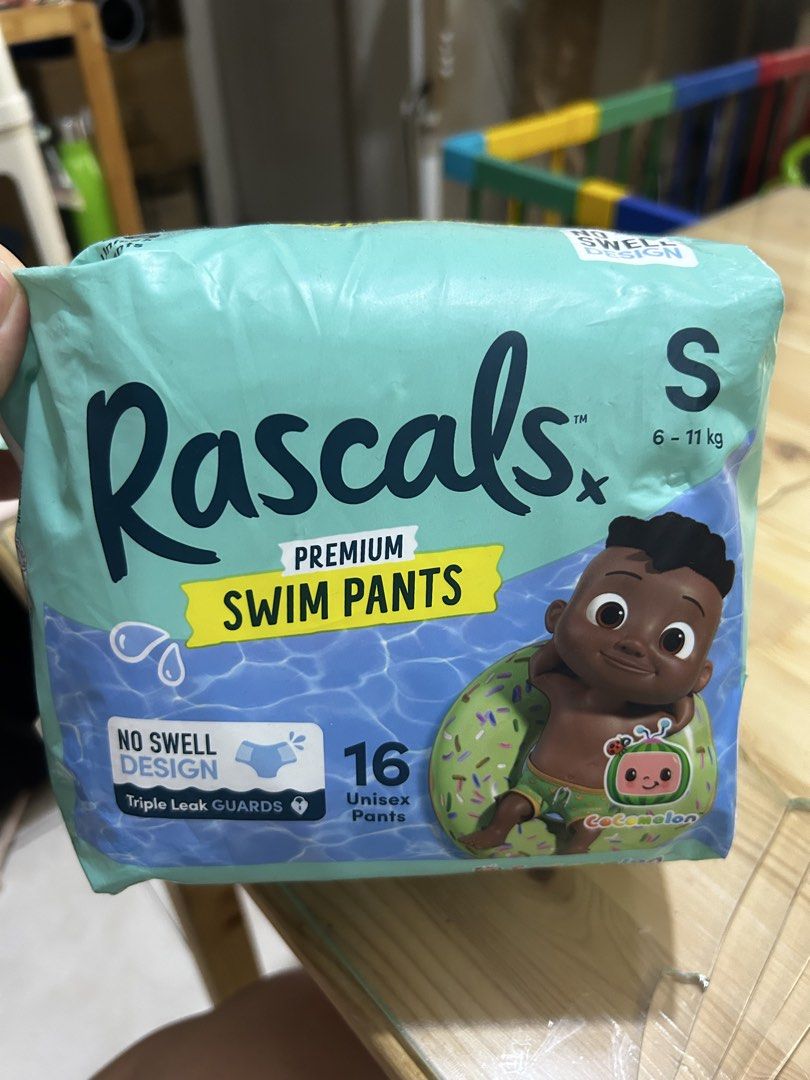 Rascals Premium Swim Pants - Size S (Category: Diapers & Baby Wipes) located in San Juan City. Submitted by garibelles (Listing ID 1437659268, Image 1). Description: - Unopened - Rascals Premium Swim Pants - Size S: 6-11 kg - Cocomelon design - No-swell design - Triple leak guards - 16 unisex pants per pack.