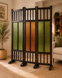 Bamboo Room Divider - Natural Wood Finish, Furniture &amp; Home Living ...