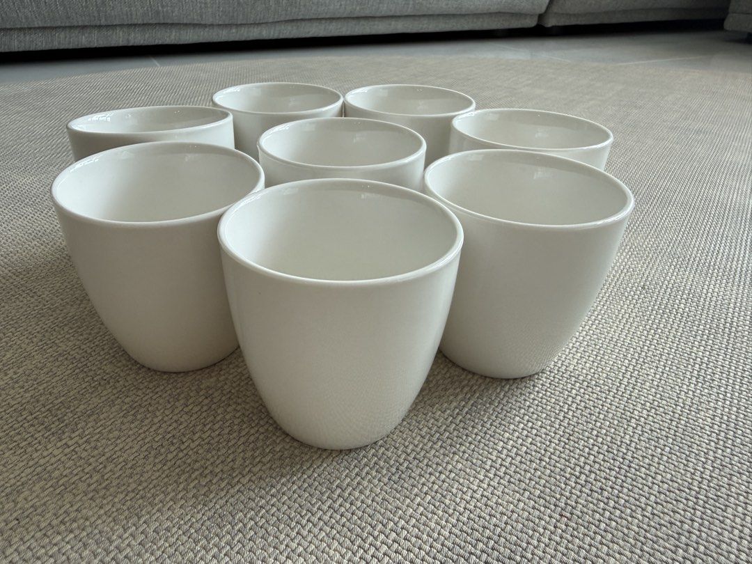 Set of 8 White Ceramic Cups