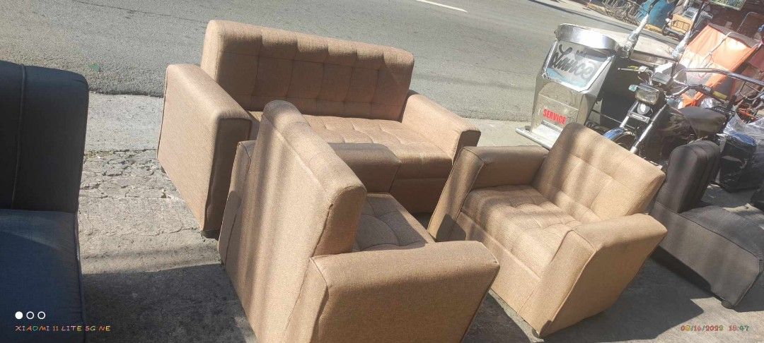 Sofa Set - 3 Seater and 2 Single Chairs (Category: Sofas) located in Manila. Submitted by jerrymieborda05 (Listing ID 1437746867, Image 3). Description: - Complete sofa set (3-seater + 2 single chairs) - Classic and comfortable design - Ideal for living rooms - Wrapped in protective plastic.